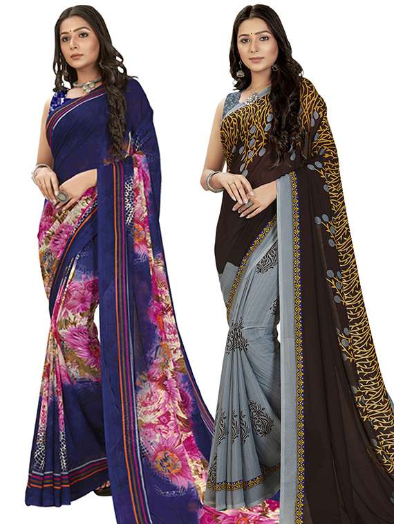 pack of 2 printed casual wear sarees with blouse