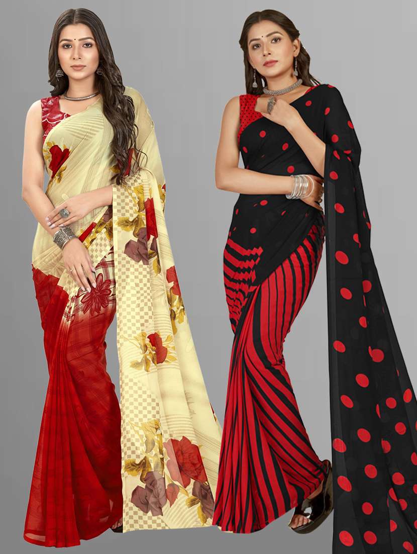 pack of 2 women printed sarees with blouse