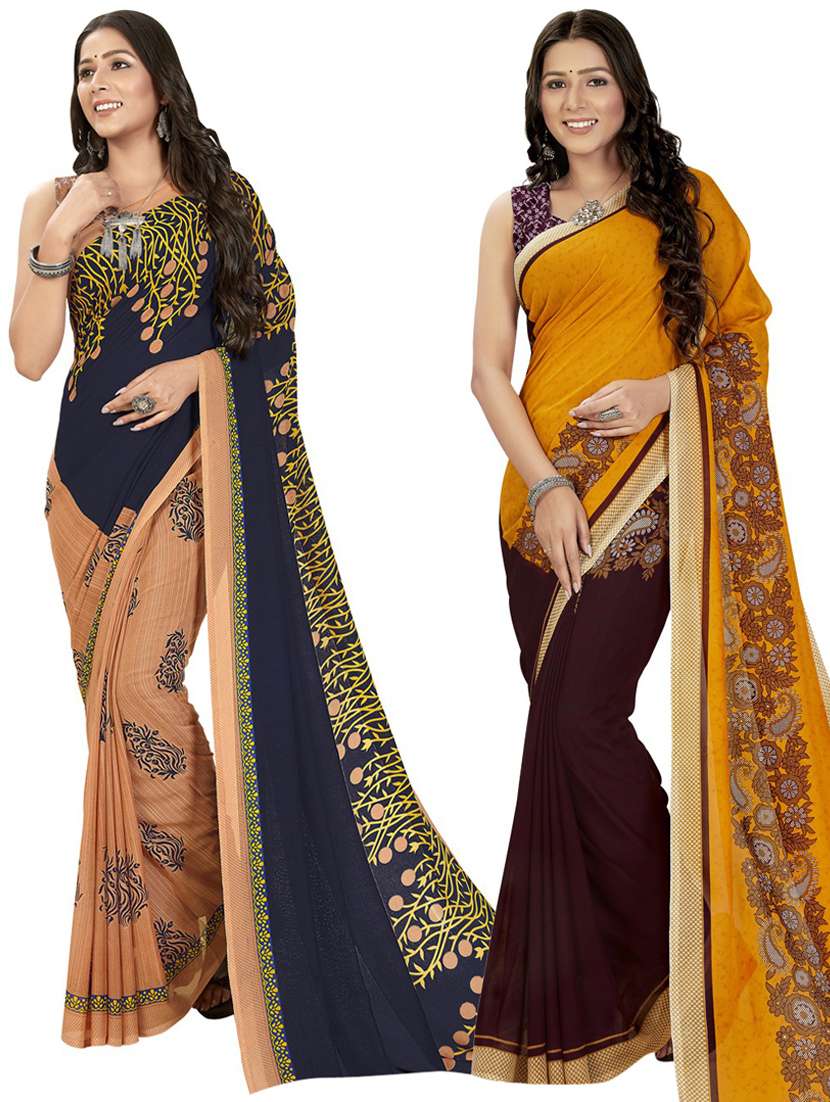 pack of 2 women printed sarees with blouse
