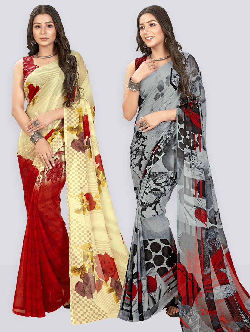 pack of 2 women printed sarees with blouse