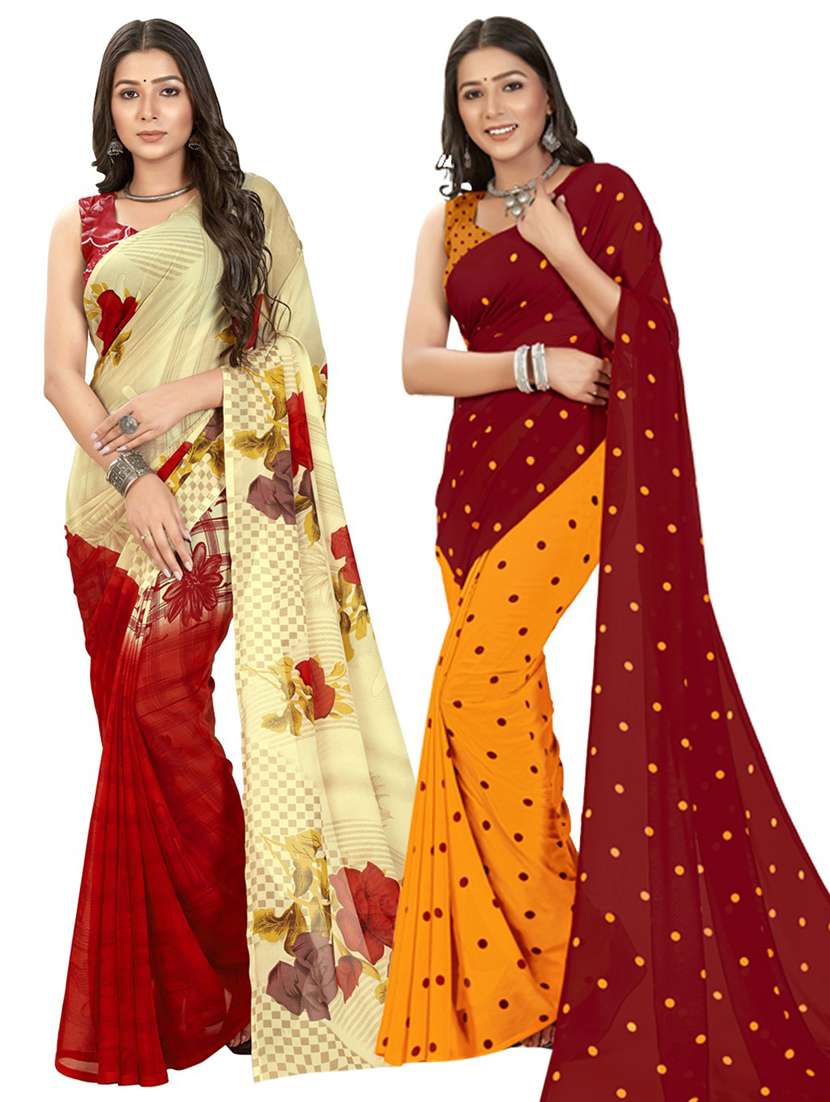 pack of 2 women printed sarees with blouse