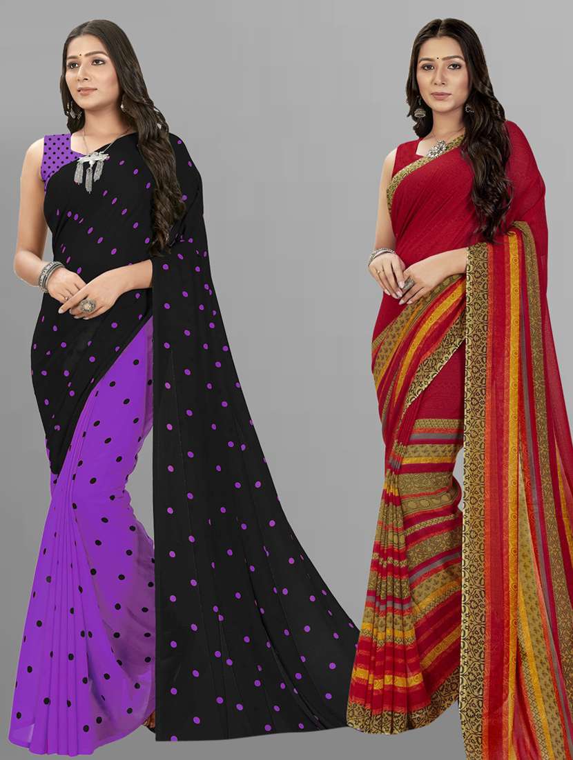 pack of 2 women printed sarees with blouse