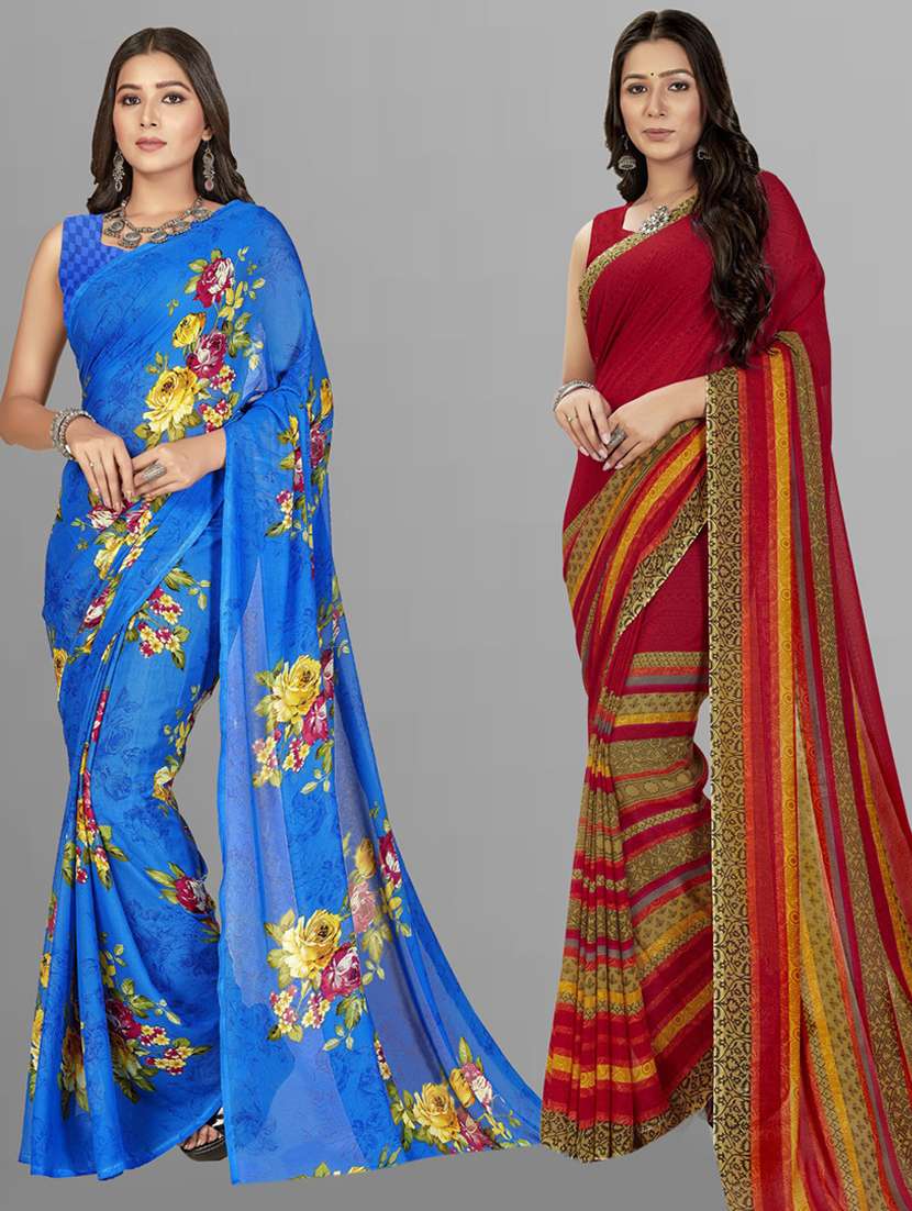 pack of 2 women printed sarees with blouse
