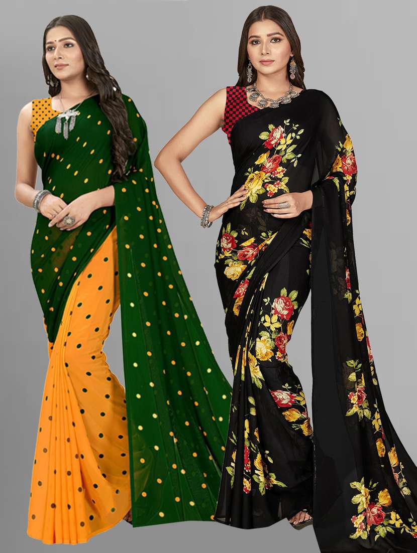 pack of 2 women printed sarees with blouse