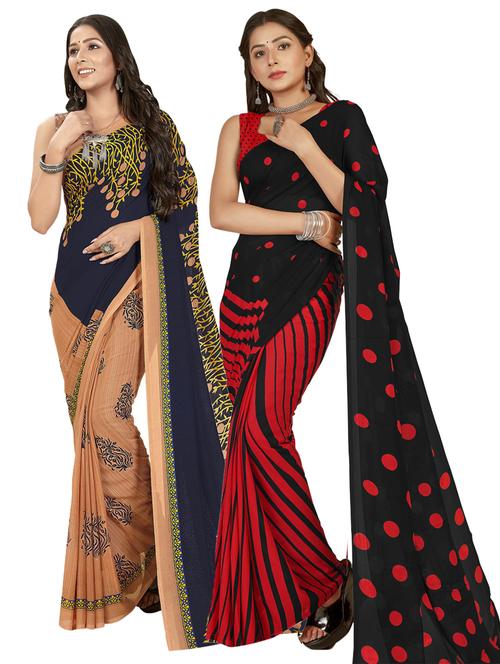 women pack of 2 printed saree with blouse - 21407406 - Standard Image - 0