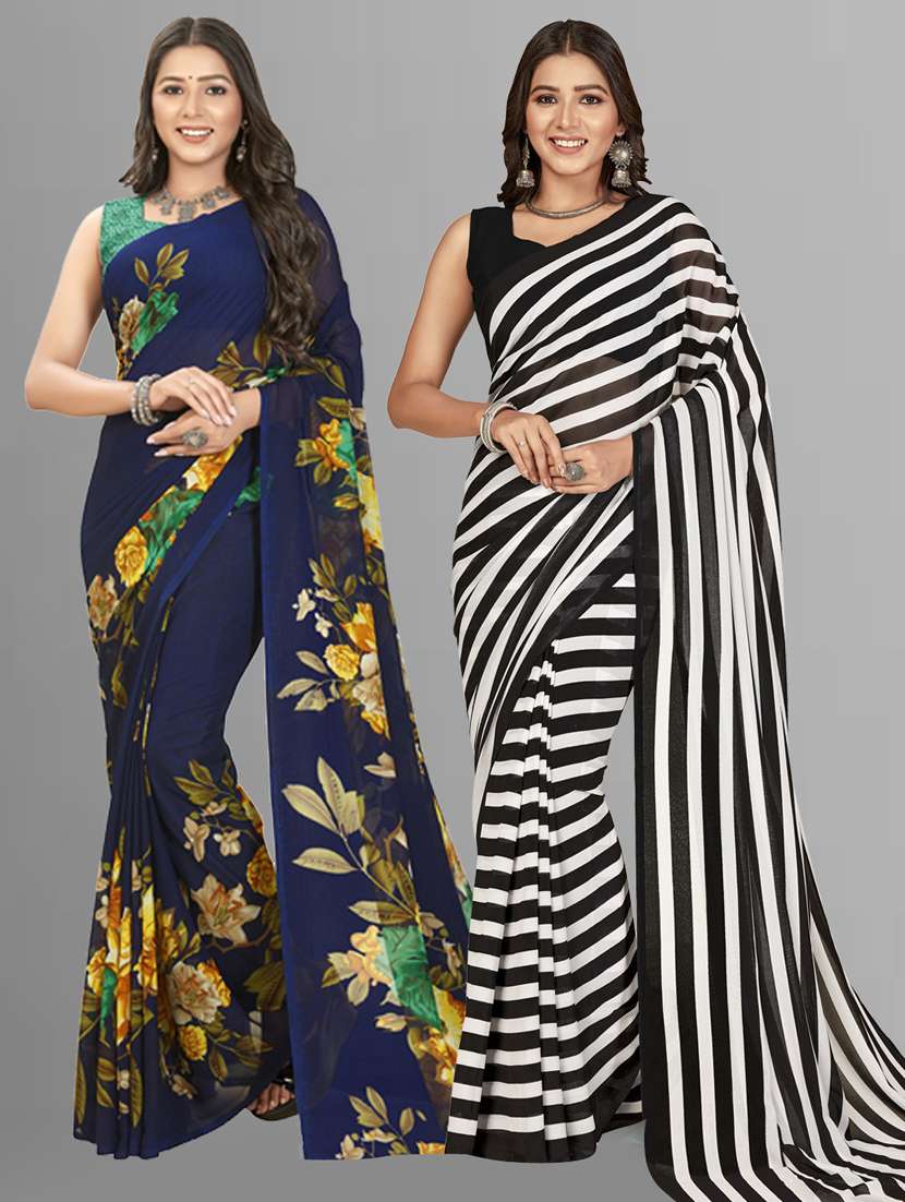 women pack of 2 printed saree with blouse