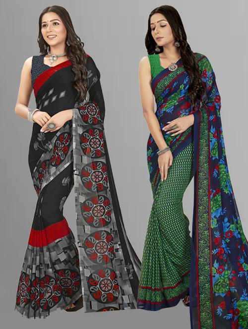 women pack of 2 printed saree with blouse - 21407433 - Standard Image - 0
