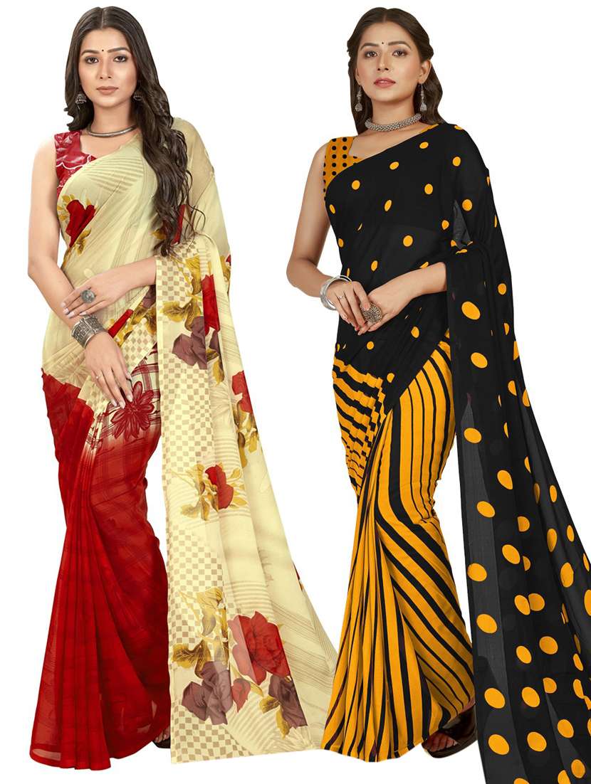 women pack of 2 printed saree with blouse
