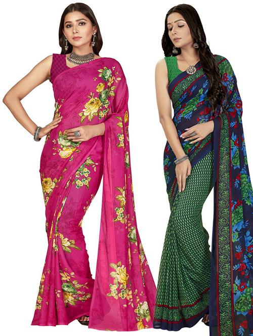 pack of 2 multi colored combo saree with blouse - 21407461 - Standard Image - 0