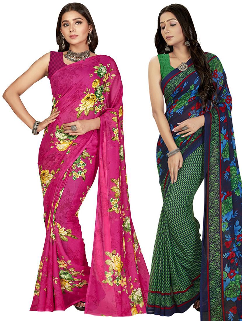 pack of 2 multi colored combo saree with blouse - 21407461 - Zoom Image - 0