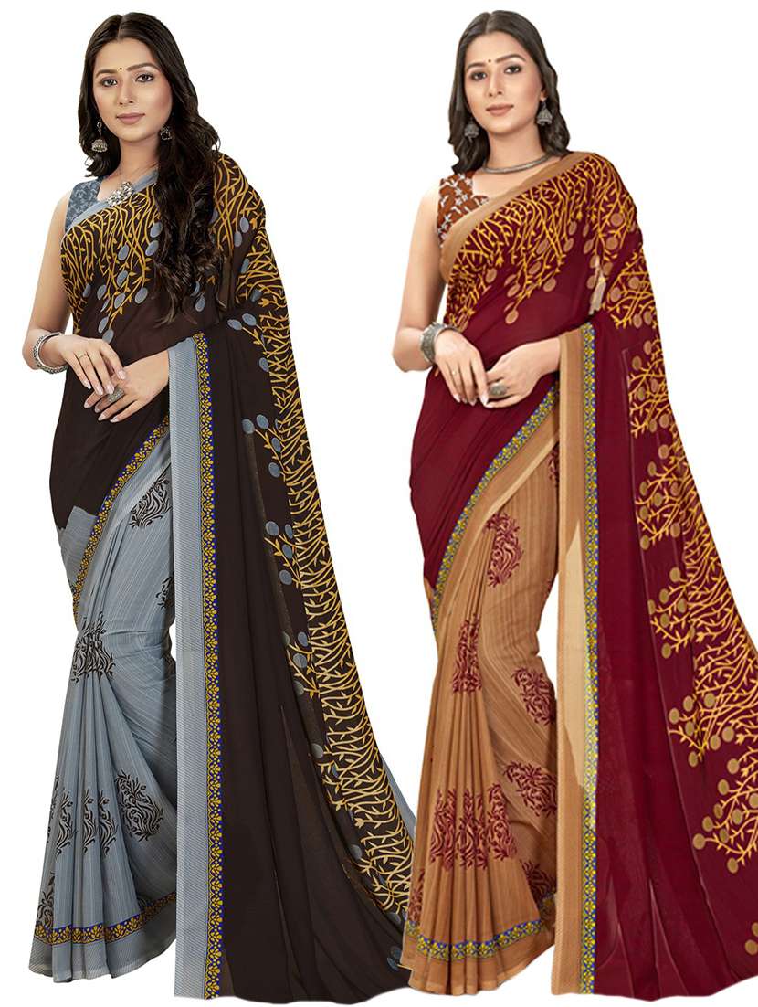 pack of 2 multi colored combo saree with blouse