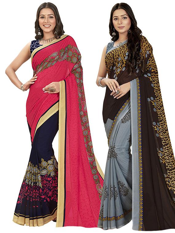 women pack of 2 printed saree with blouse - 21407483 - Zoom Image - 0