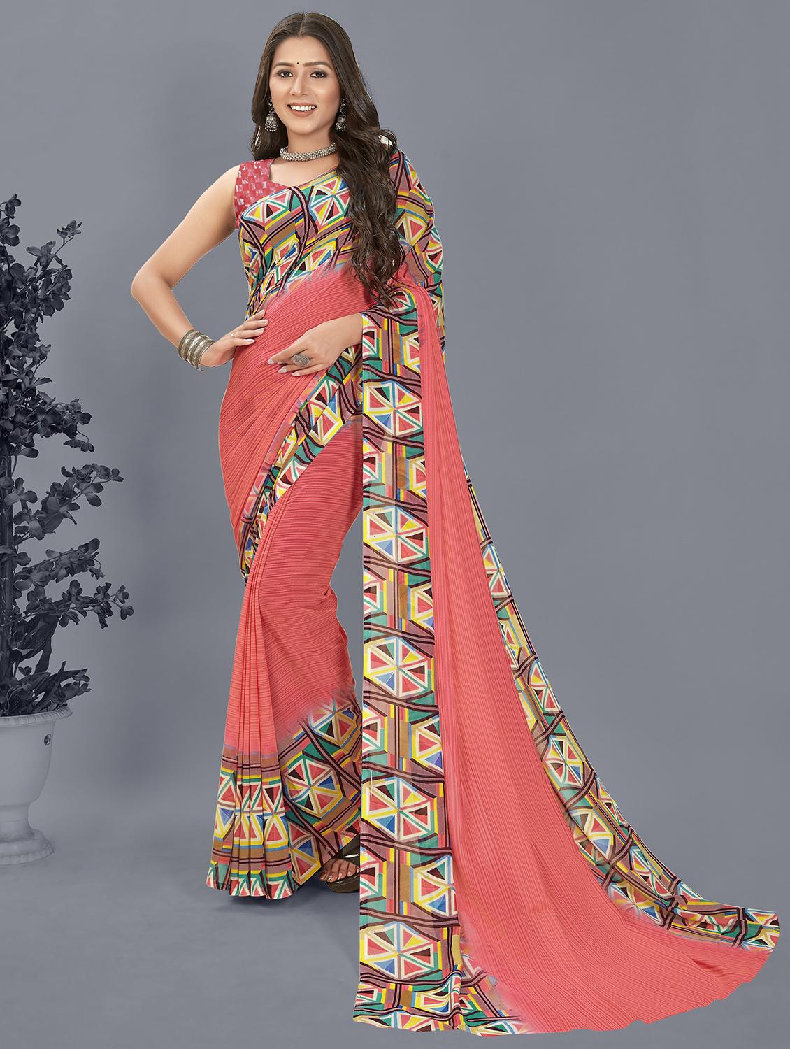 pink printed saree with blouse - 21407950 - Zoom Image - 0