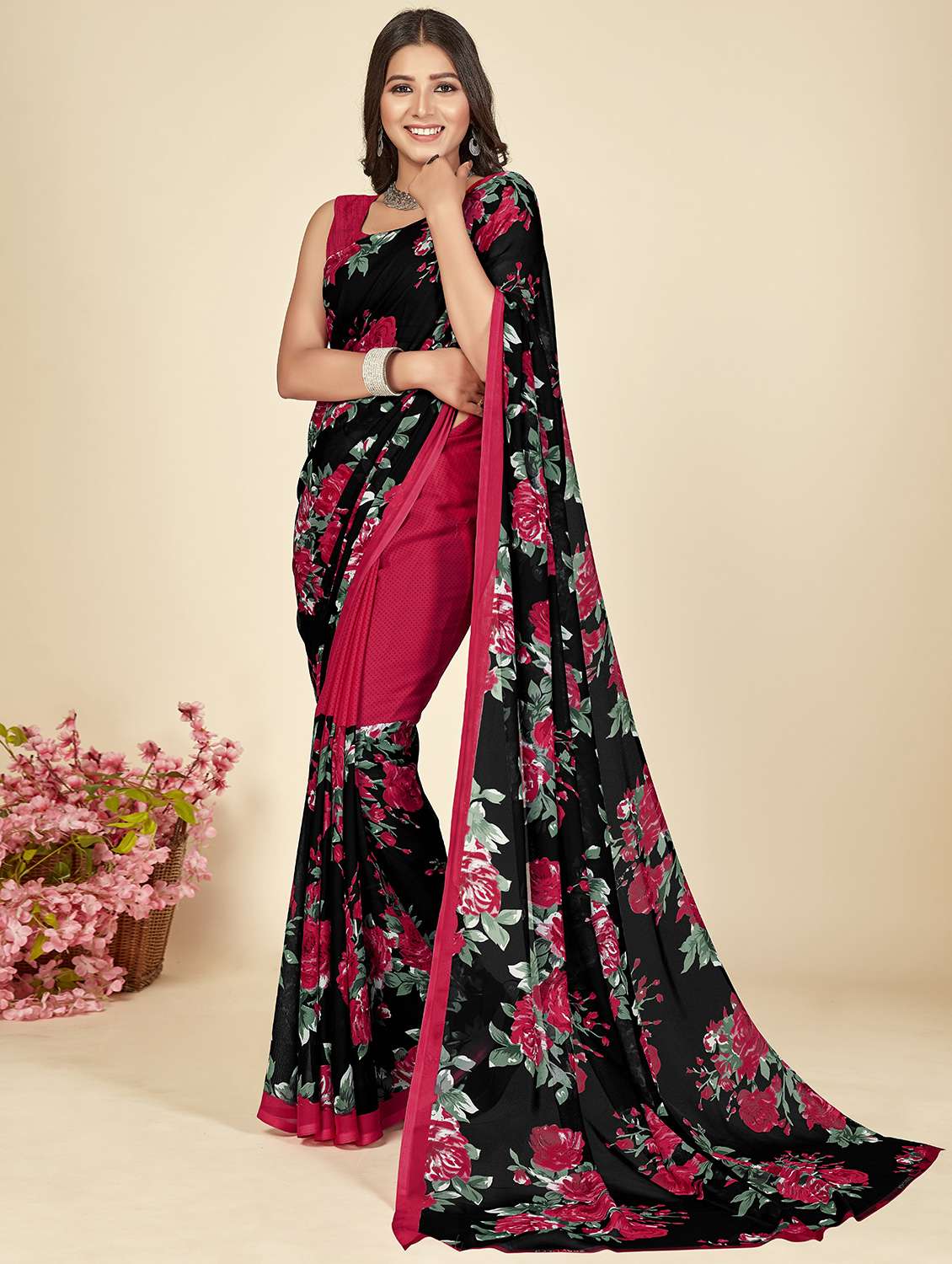 women printed saree with blouse