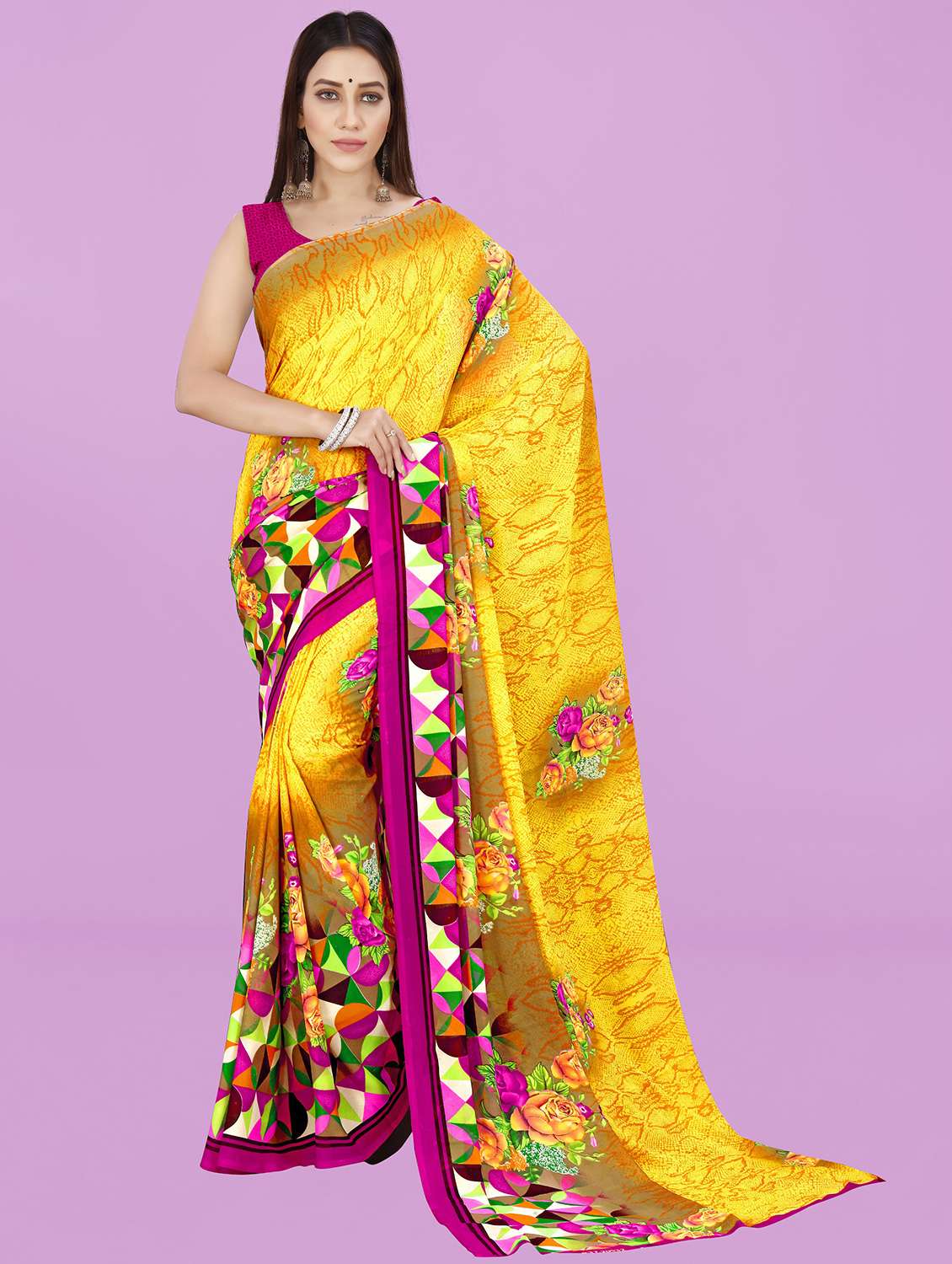 women printed saree with blouse