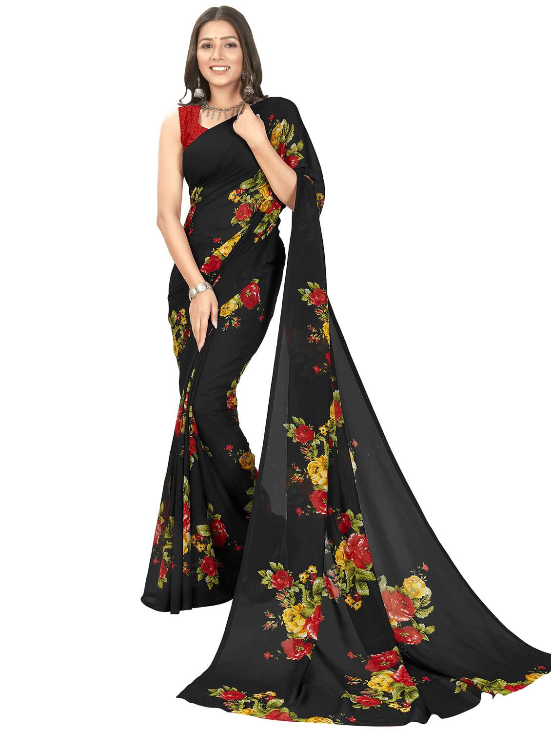 women printed saree with blouse