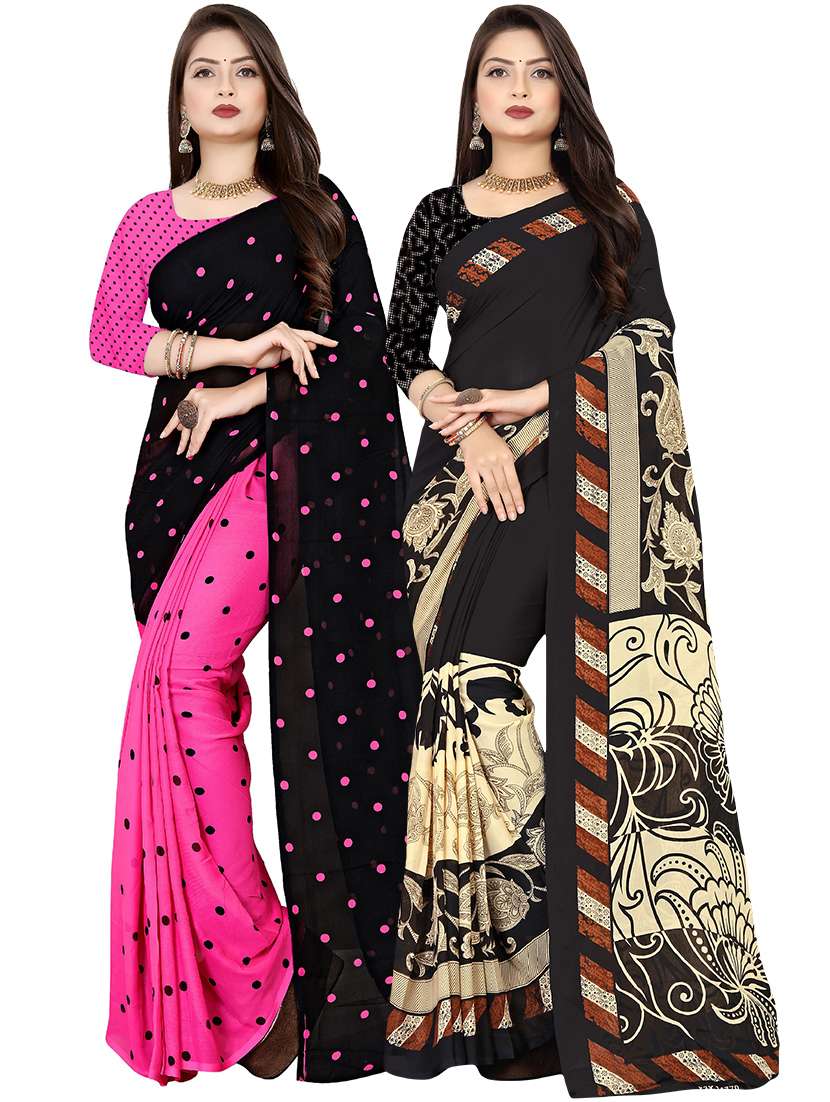 pack of 2 printed casual wear sarees with blouse