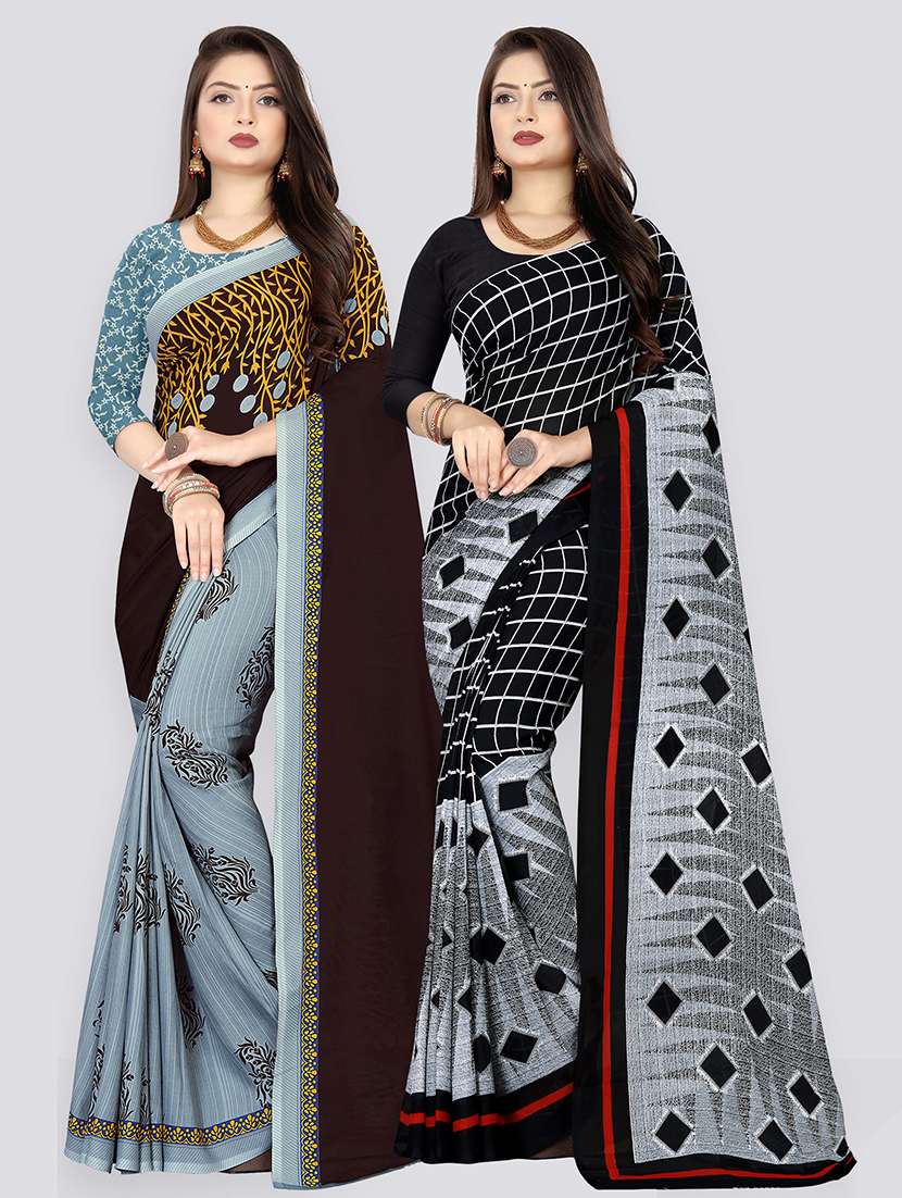 pack of 2 printed casual wear sarees with blouse