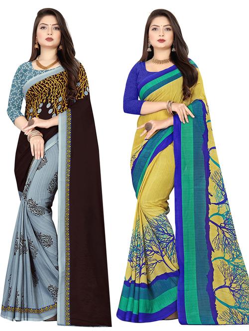 pack of 2 printed casual wear sarees with blouse - 21409673 - Standard Image - 0