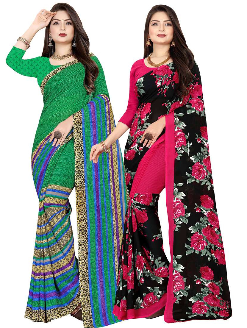 pack of 2 printed casual wear sarees with blouse