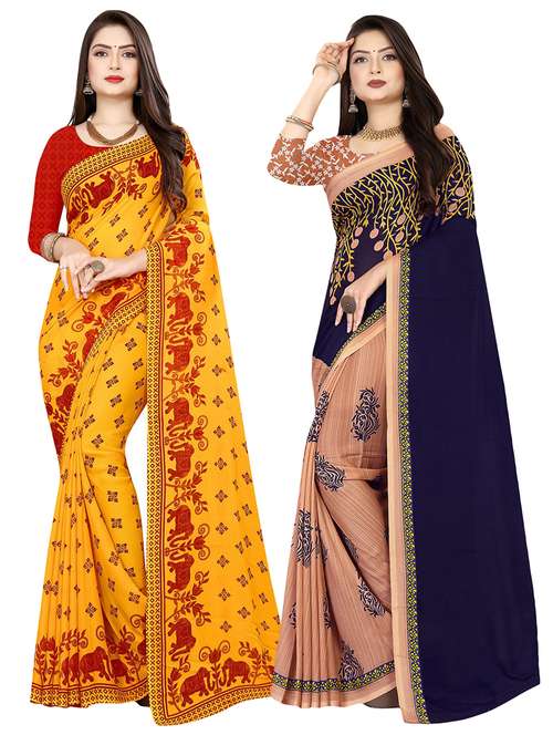 pack of 2 printed casual wear sarees with blouse - 21409690 - Standard Image - 0