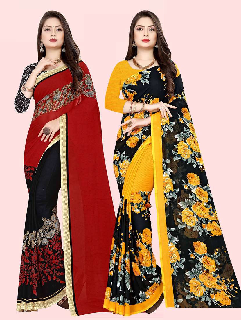 pack of 2 printed casual wear sarees with blouse