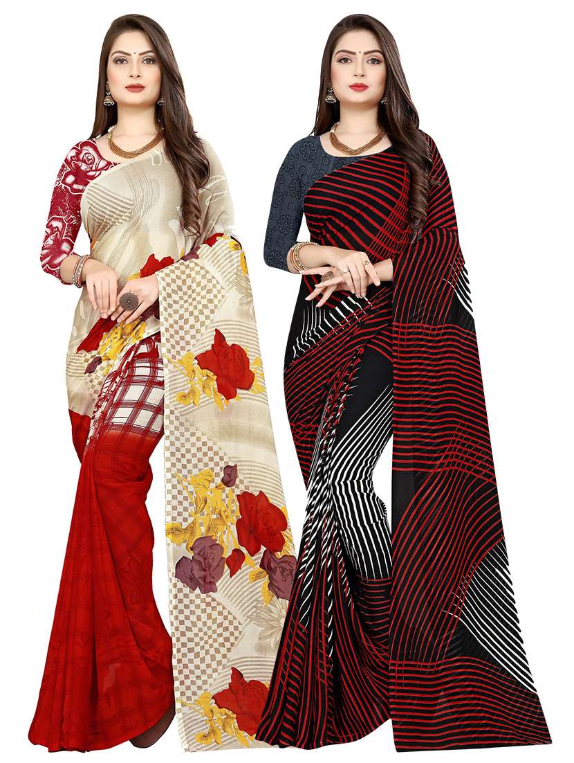 pack of 2 printed casual wear sarees with blouse