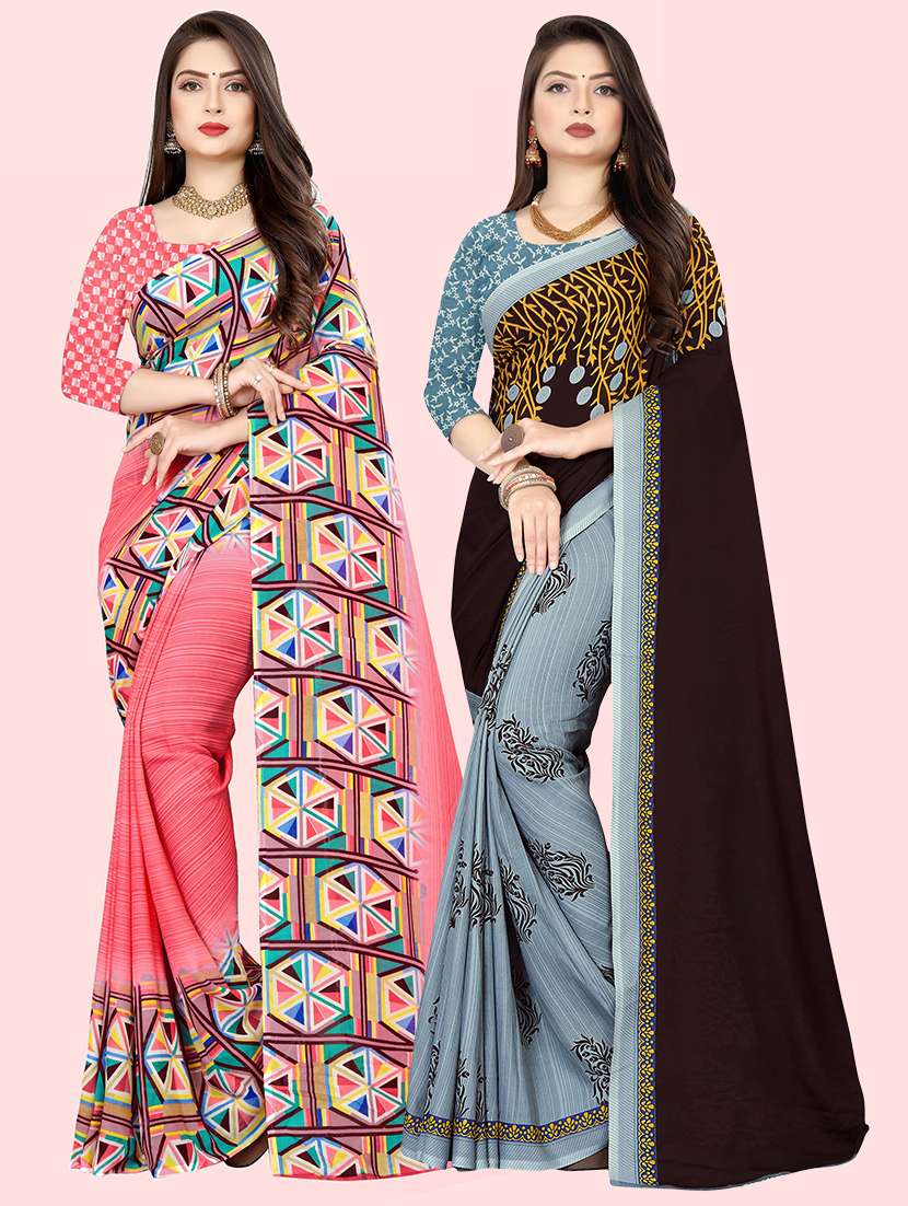 pack of 2 printed casual wear sarees with blouse