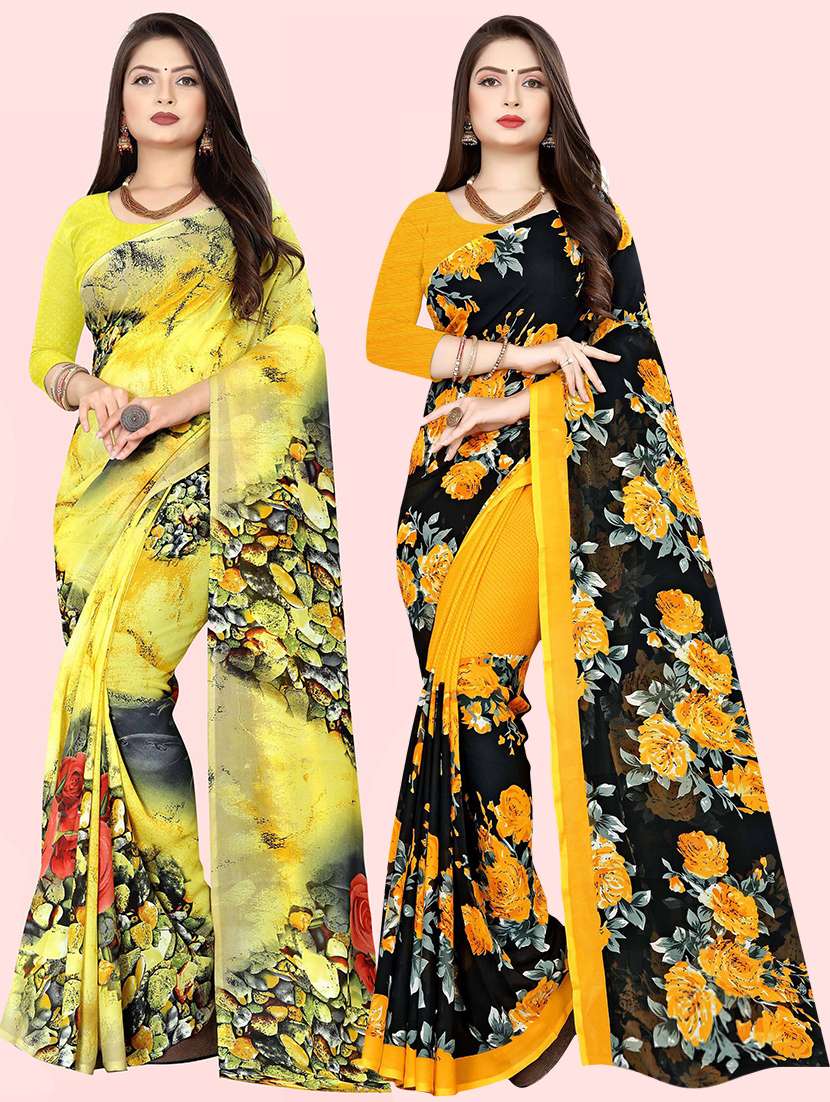 pack of 2 printed casual wear sarees with blouse - 21409864 - Zoom Image - 0