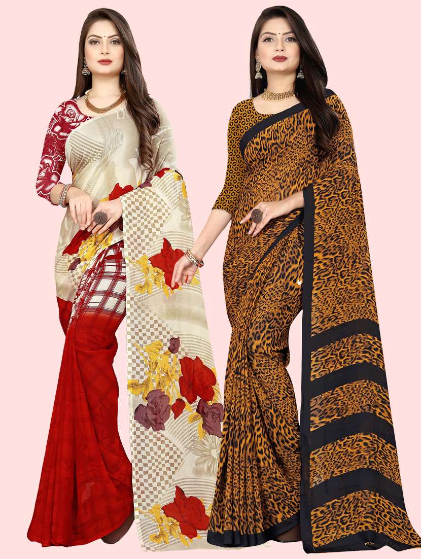 pack of 2 printed casual wear sarees with blouse
