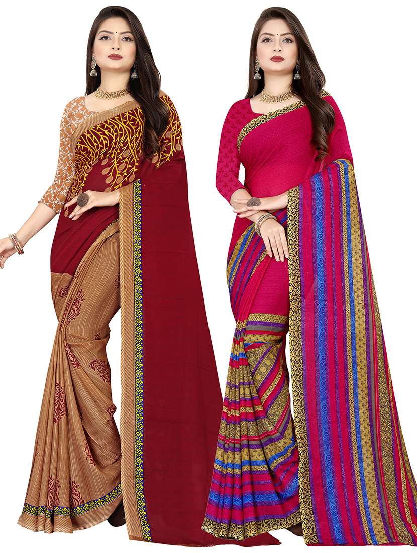 pack of 2 printed casual wear sarees with blouse