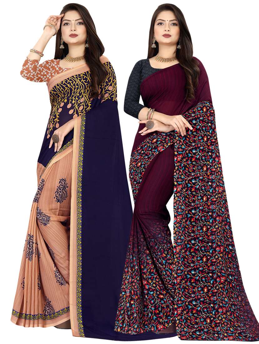 pack of 2 printed casual wear sarees with blouse