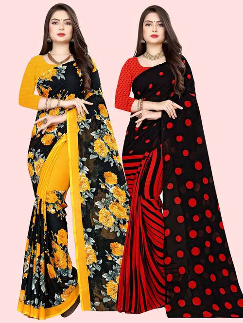 pack of 2 printed casual wear sarees with blouse - 21409912 - Standard Image - 0