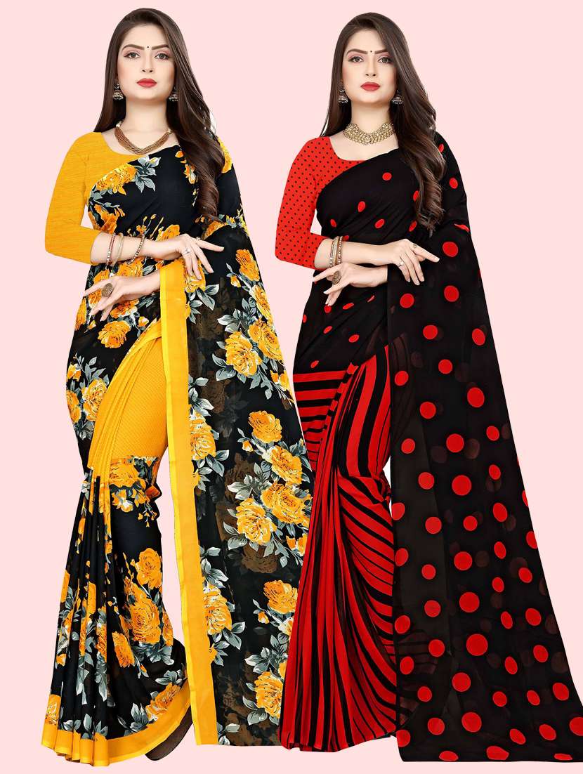 pack of 2 printed casual wear sarees with blouse - 21409912 - Zoom Image - 0