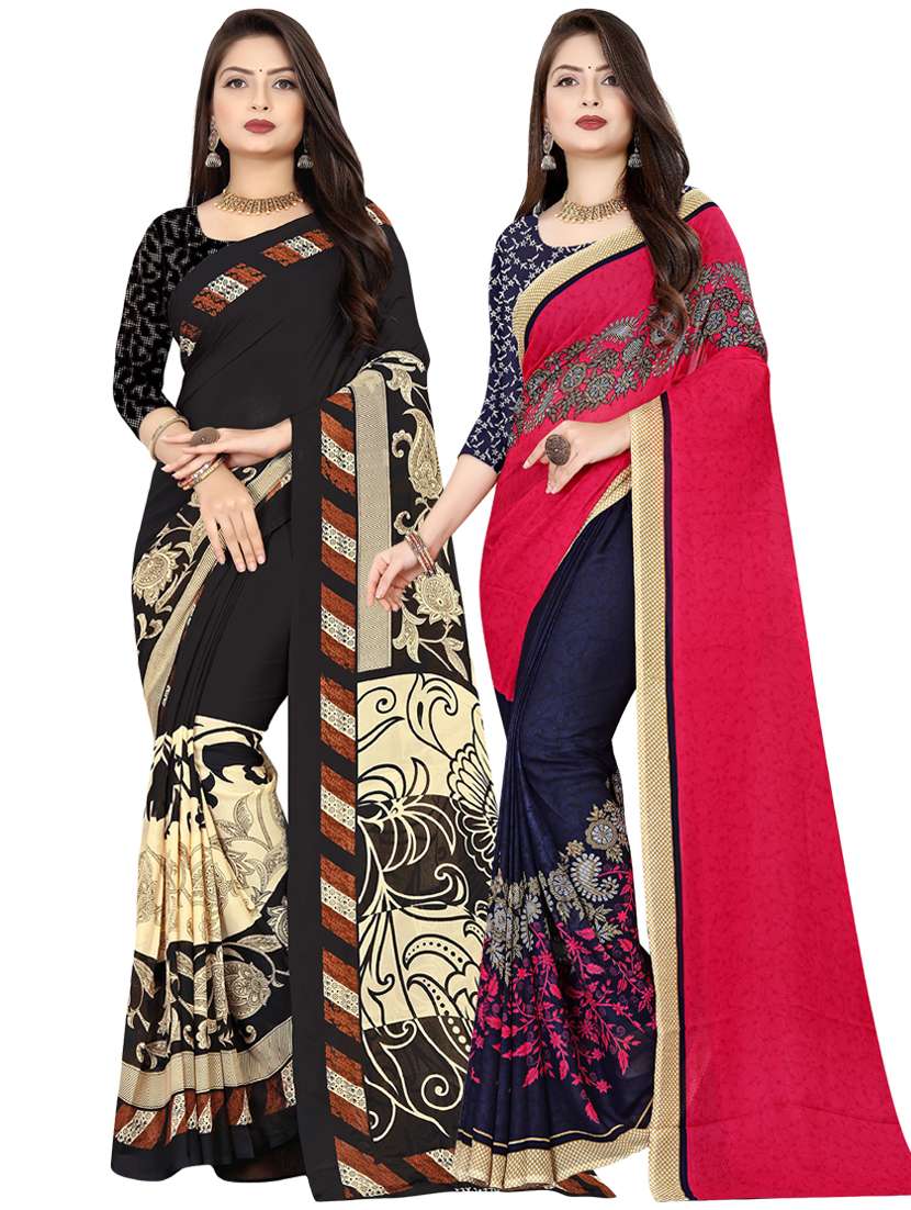 pack of 2 printed casual wear sarees with blouse