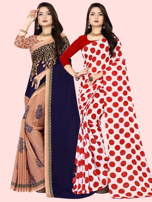 pack of 2 printed casual wear sarees with blouse - 21409921 - Standard Image - 0