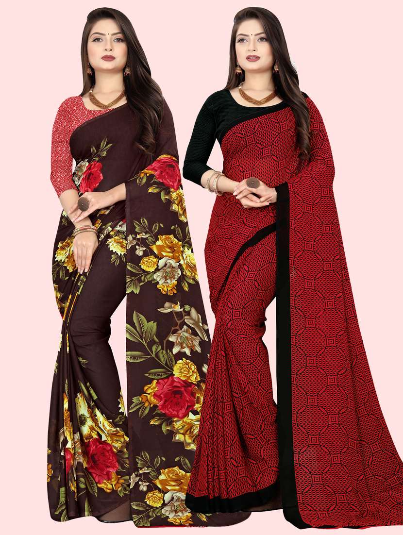 pack of 2 printed casual wear sarees with blouse
