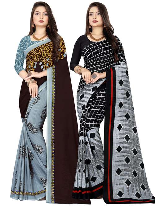 pack of 2 printed casual wear sarees with blouse - 21409993 -  Standard Image - 0