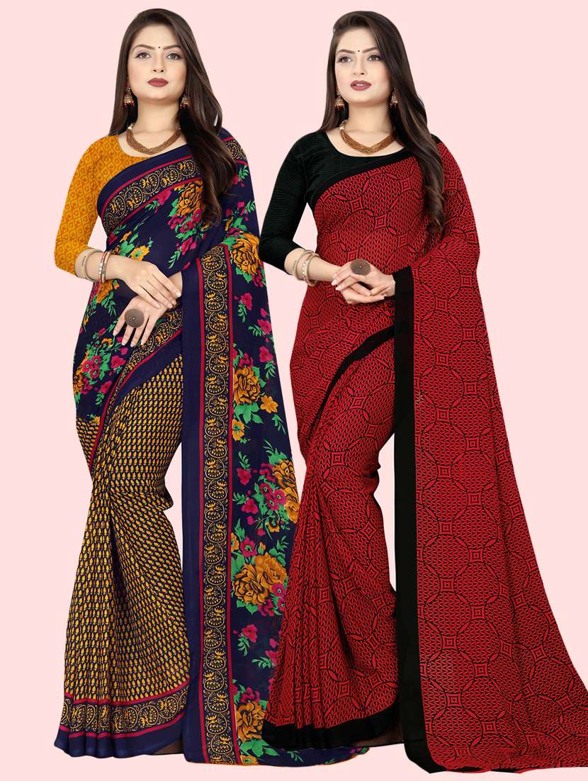 pack of 2 printed casual wear sarees with blouse