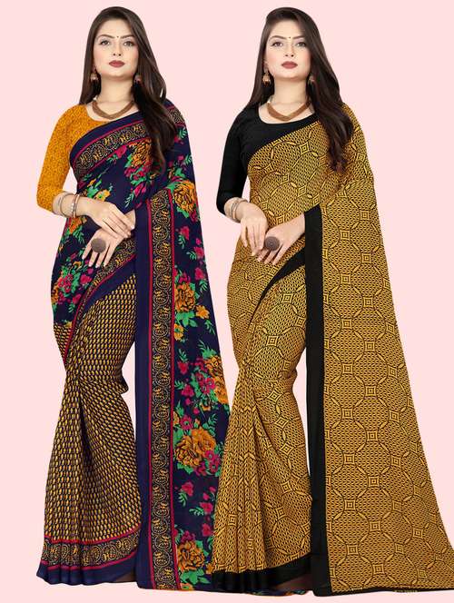 pack of 2 printed casual wear sarees with blouse - 21410031 - Standard Image - 0