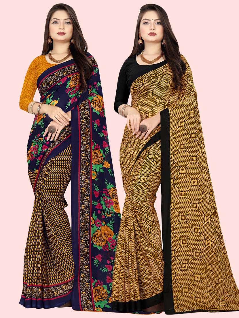 pack of 2 printed casual wear sarees with blouse - 21410031 - Zoom Image - 0