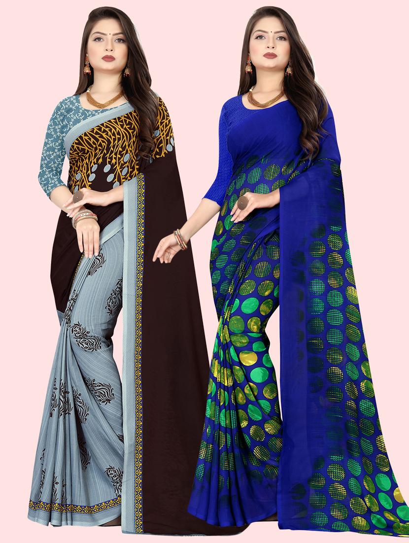 pack of 2 printed casual wear sarees with blouse - 21410058 - Zoom Image - 0