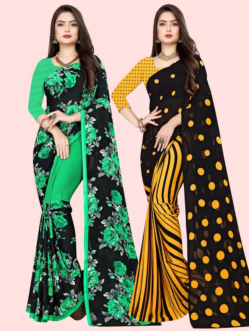 pack of 2 printed casual wear sarees with blouse - 21410075 - Zoom Image - 0