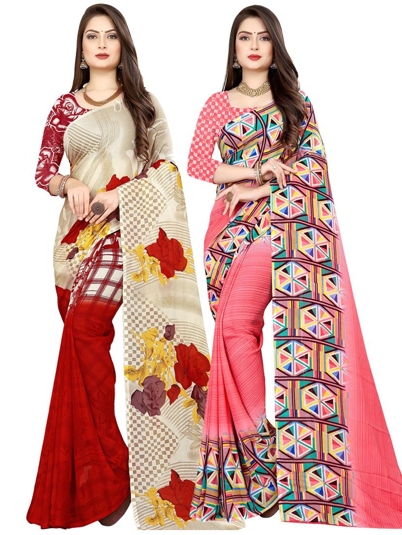 pack of 2 multi colored combo saree with blouse - 21410194 - Zoom Image - 0