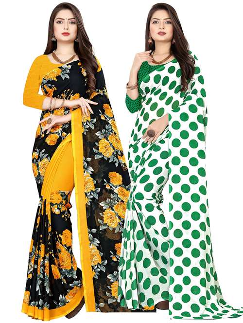 pack of 2 printed saree with blouse - 21410285 - Standard Image - 0