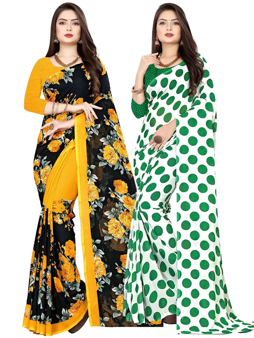 pack of 2 printed saree with blouse - 21410285 - Zoom Image - 0