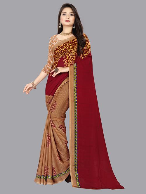 women maroon printed georgette saree with blouse - 21410639 - Standard Image - 0