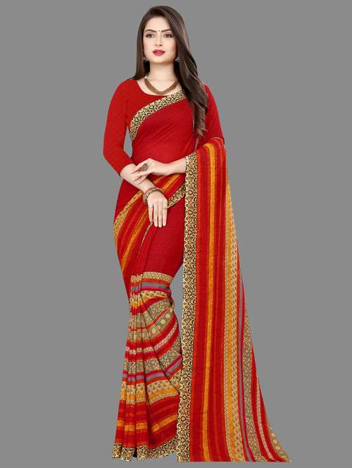 woemn red printed georgette saree with blouse - 21410643 -  Standard Image - 0