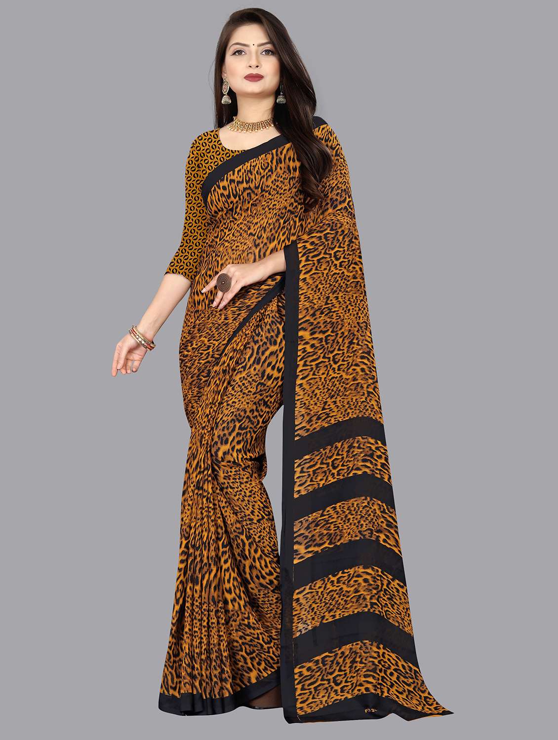 women animal printed saree with blouse