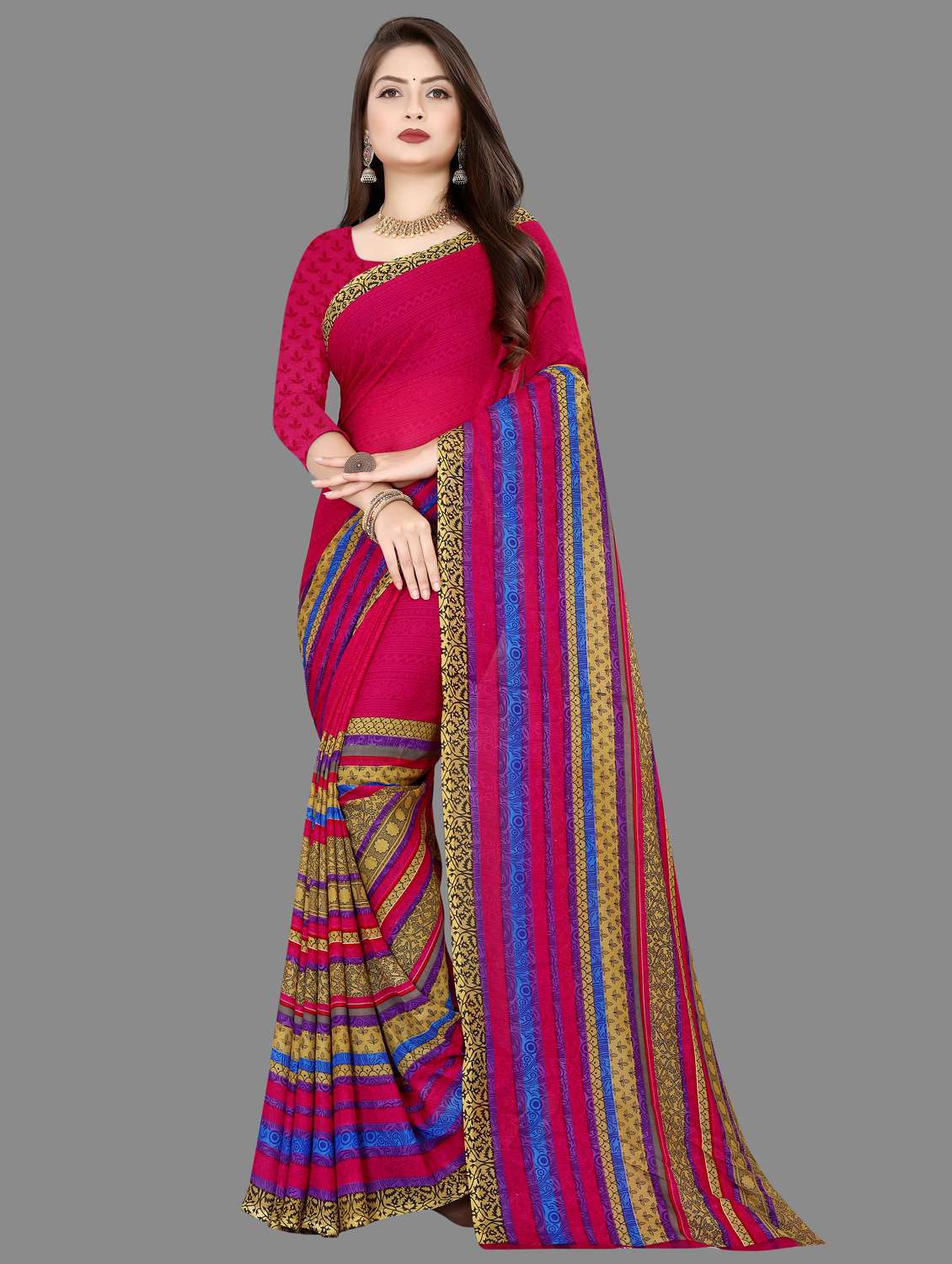 women multi color printed georgette saree with blouse